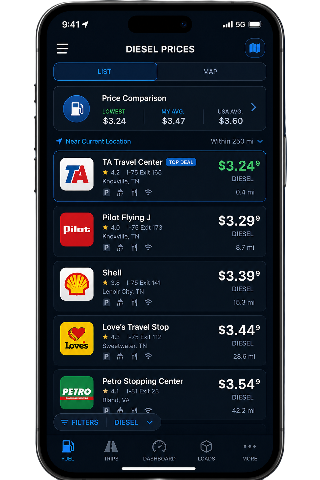Diesel Prices screen