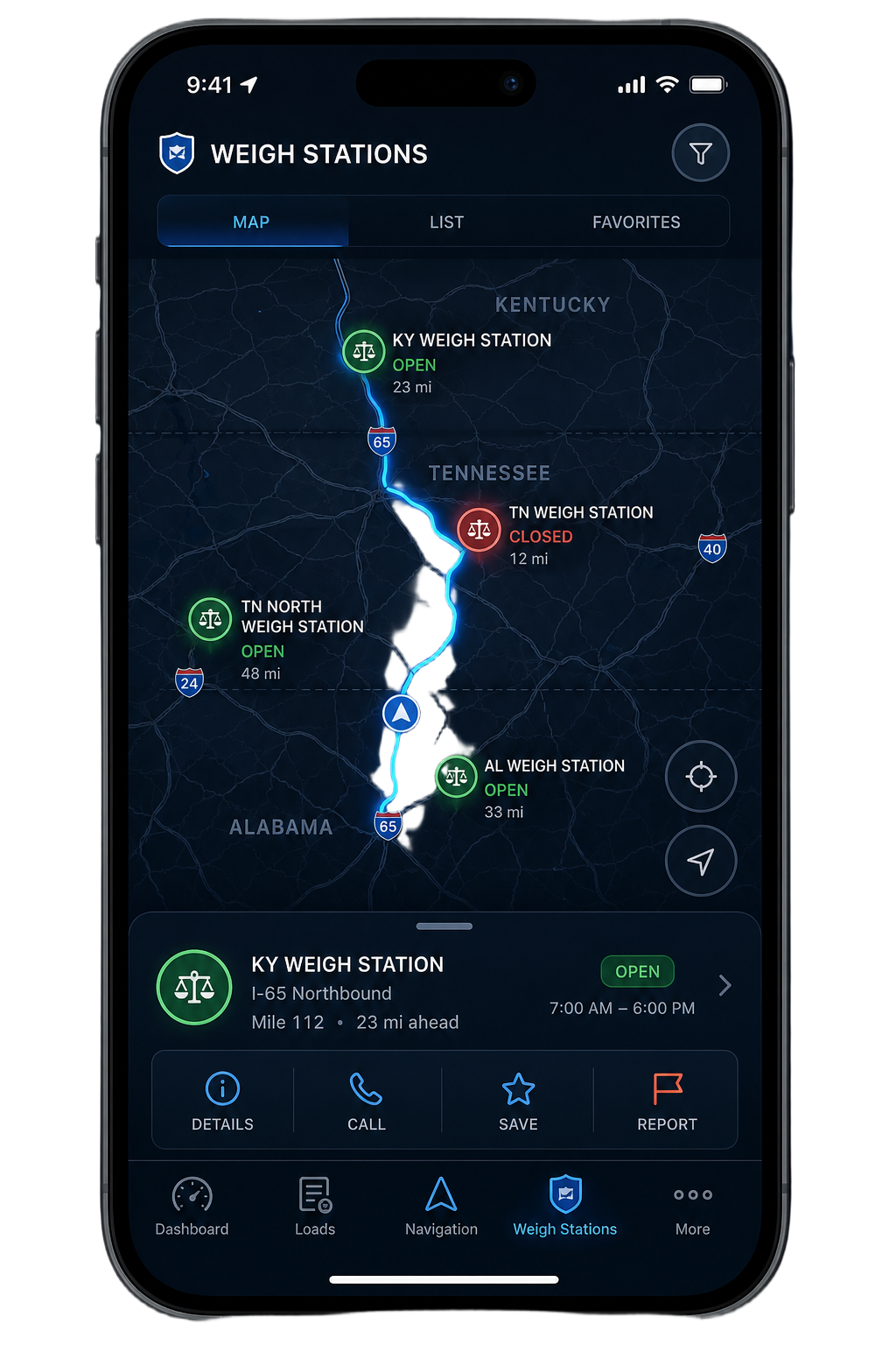 Weigh Stations screen